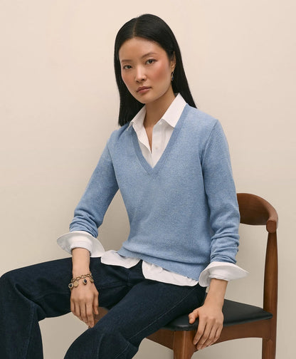 Silk V-Neck Marled Knit Relaxed Sweater | Brooks Brothers discount - US 1638