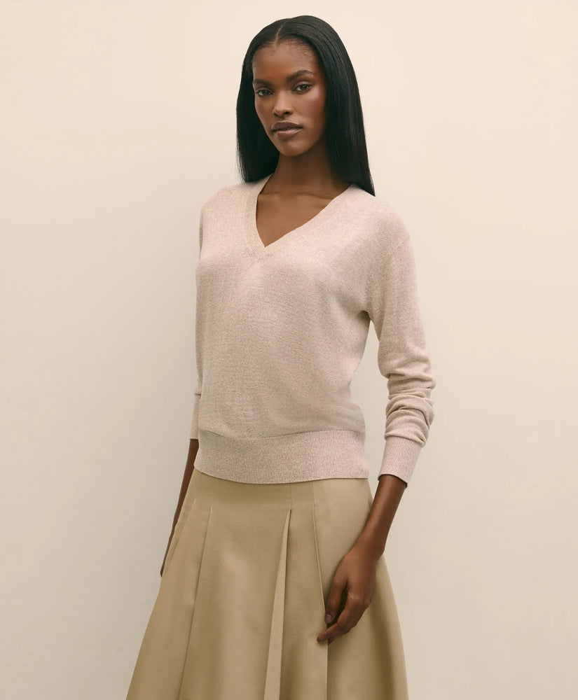 Silk V-Neck Marled Knit Relaxed Sweater | Brooks Brothers discount