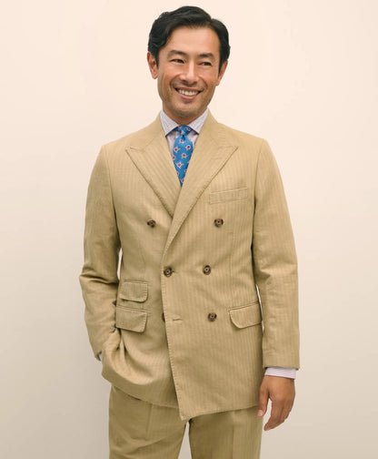 Slim Fit Cotton-Linen Herringbone Double-Breasted Suit Jacket | Brooks Brothers online shop
