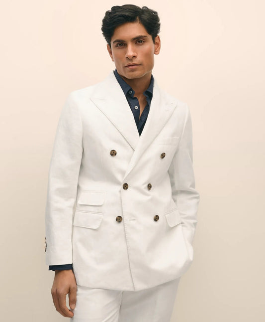 Slim Fit Cotton-Linen Herringbone Double-Breasted Suit Jacket | Brooks Brothers online