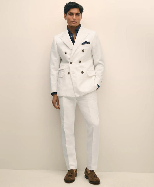 Slim Fit Cotton-Linen Herringbone Double-Breasted Suit Jacket | Brooks Brothers online