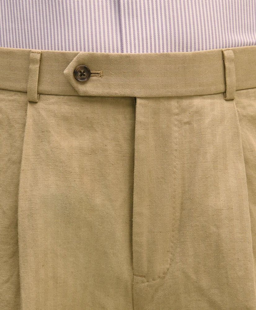 Slim Fit Cotton-Linen Herringbone Single-Pleat Suit Pants | Brooks Brothers online shop