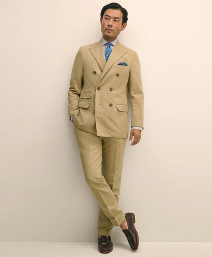 Slim Fit Cotton-Linen Herringbone Single-Pleat Suit Pants | Brooks Brothers online shop