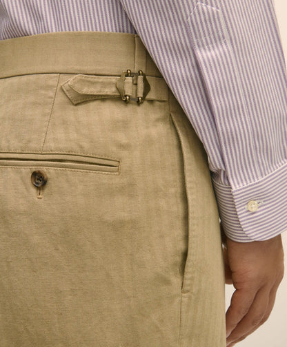 Slim Fit Cotton-Linen Herringbone Single-Pleat Suit Pants | Brooks Brothers online shop