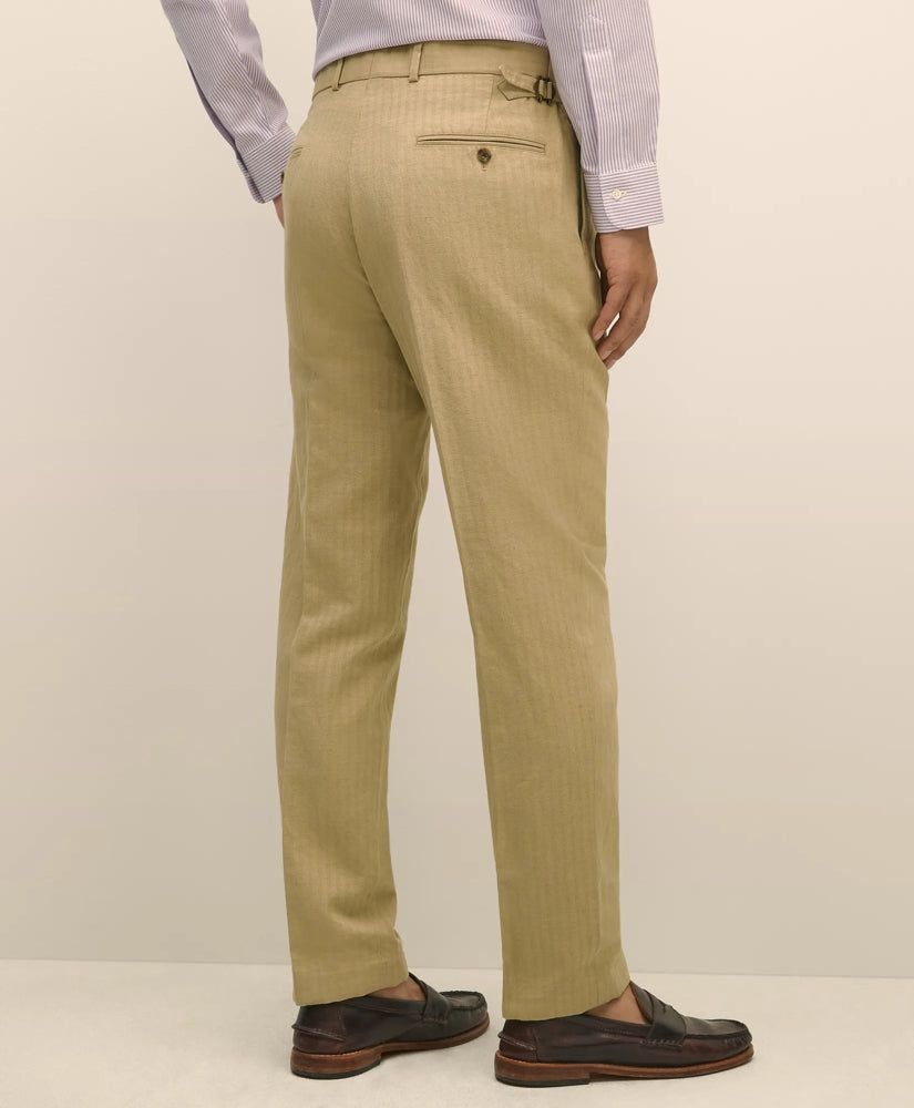 Slim Fit Cotton-Linen Herringbone Single-Pleat Suit Pants | Brooks Brothers online shop