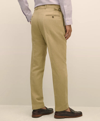 Slim Fit Cotton-Linen Herringbone Single-Pleat Suit Pants | Brooks Brothers online shop