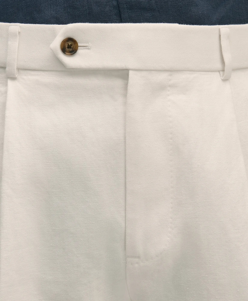 Slim Fit Cotton-Linen Herringbone Single-Pleat Suit Pants | Brooks Brothers discount