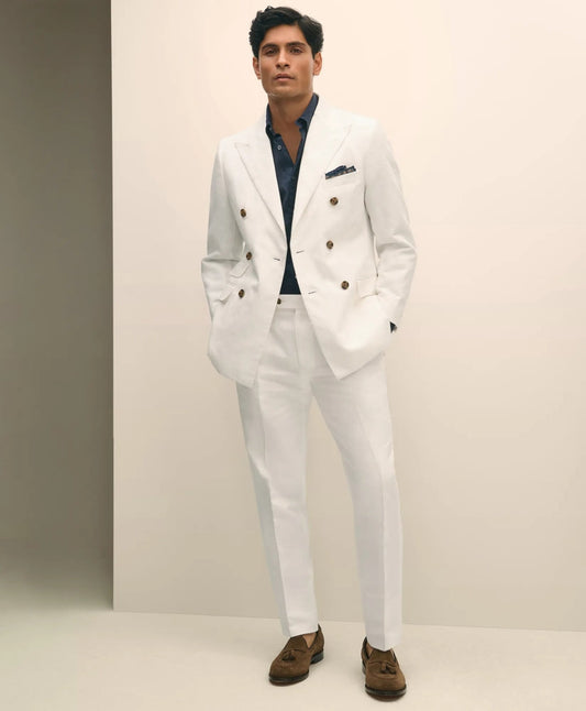Slim Fit Cotton-Linen Herringbone Single-Pleat Suit Pants | Brooks Brothers discount