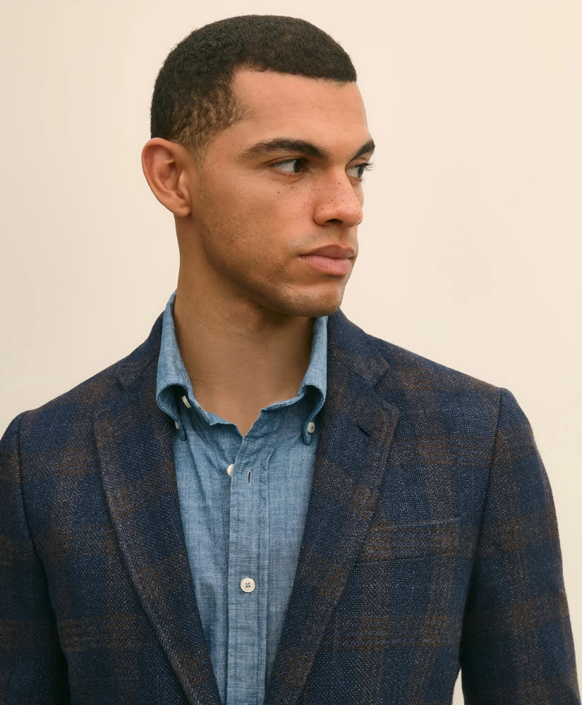 Slim Fit Wool-Cotton-Silk-Cashmere Hopsack Check Sport Coat | Brooks Brothers online shop