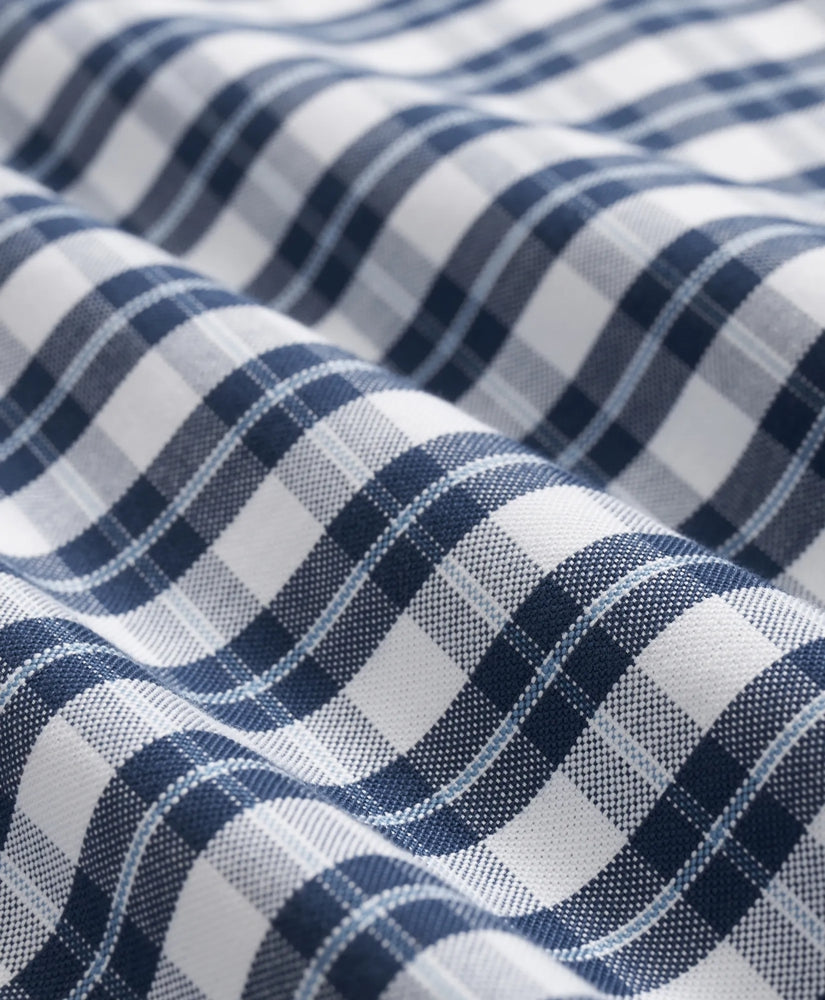 Stretch Cotton Non-Iron Oxford Polo Button Down Collar, Checked Shirt | Brooks Brothers cheap
