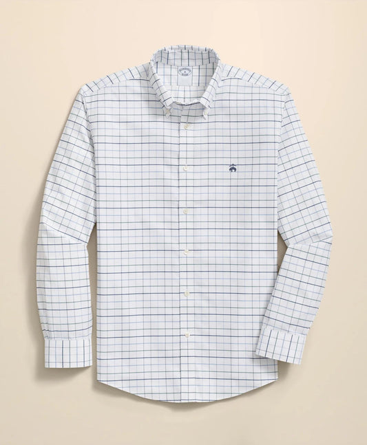 Stretch Cotton Non-Iron Oxford Polo Button Down Collar, Fine Windowpane Shirt | Brooks Brothers discount