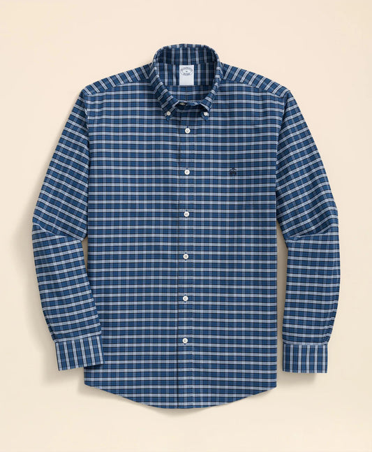 Stretch Cotton Non-Iron Oxford Polo Button Down Collar, Mini Tartan Shirt | Brooks Brothers on sale