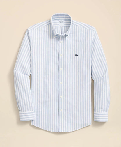 Stretch Cotton Non-Iron Oxford Polo Button Down Collar, Track Stripe Shirt | Brooks Brothers online shop