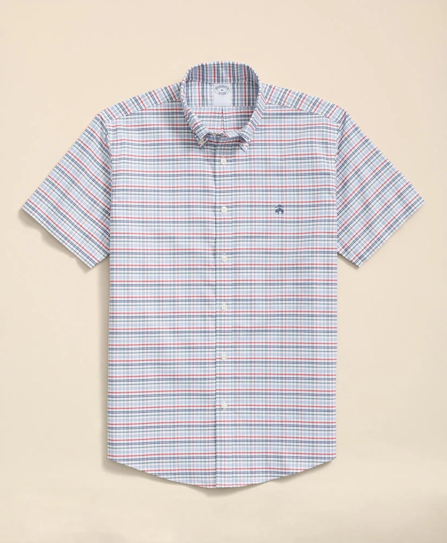 Stretch Cotton Non-Iron Oxford Polo Button Down Collar, Windowpane Short-Sleeve Shirt | Brooks Brothers on sale