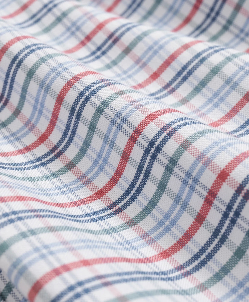Stretch Cotton Non-Iron Oxford Polo Button Down Collar, Windowpane Short-Sleeve Shirt | Brooks Brothers on sale