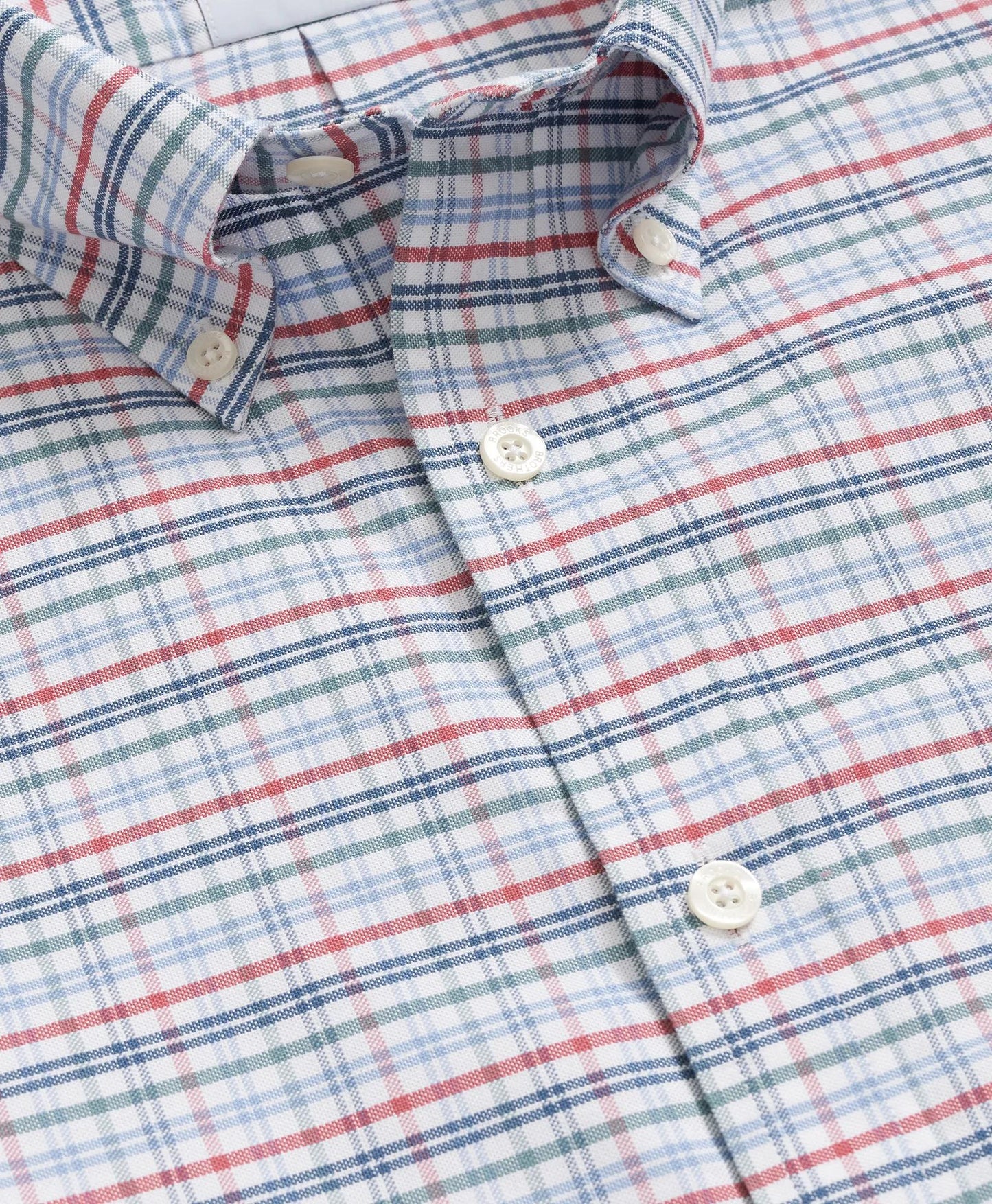 Stretch Cotton Non-Iron Oxford Polo Button Down Collar, Windowpane Short-Sleeve Shirt | Brooks Brothers on sale