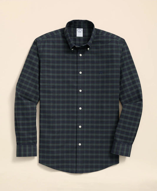 Stretch Non-Iron Oxford Button-Down Collar, Black Watch Shirt | Brooks Brothers online shop