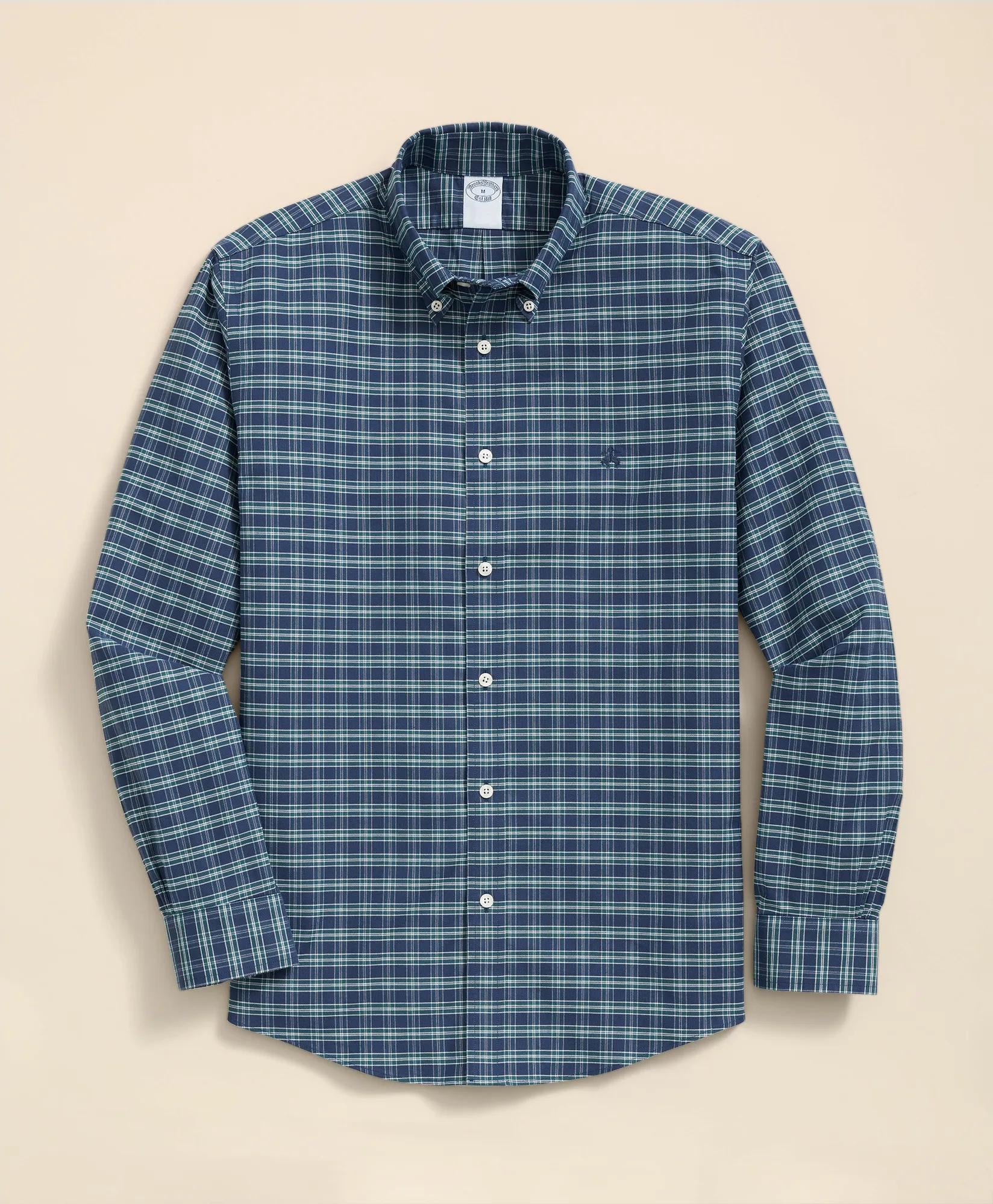 Stretch Non-Iron Oxford Button-Down Collar, Check Shirt | Brooks Brothers on sale