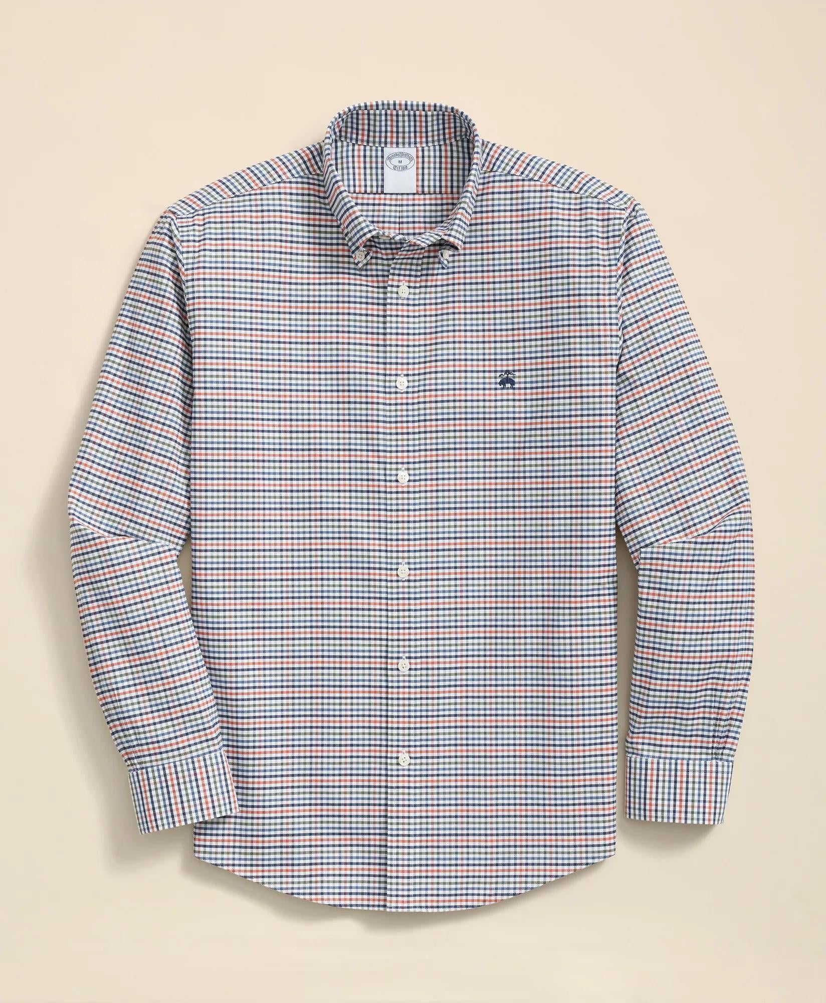 Stretch Non-Iron Oxford Button-Down Collar, Multi-Check Shirt | Brooks Brothers sale