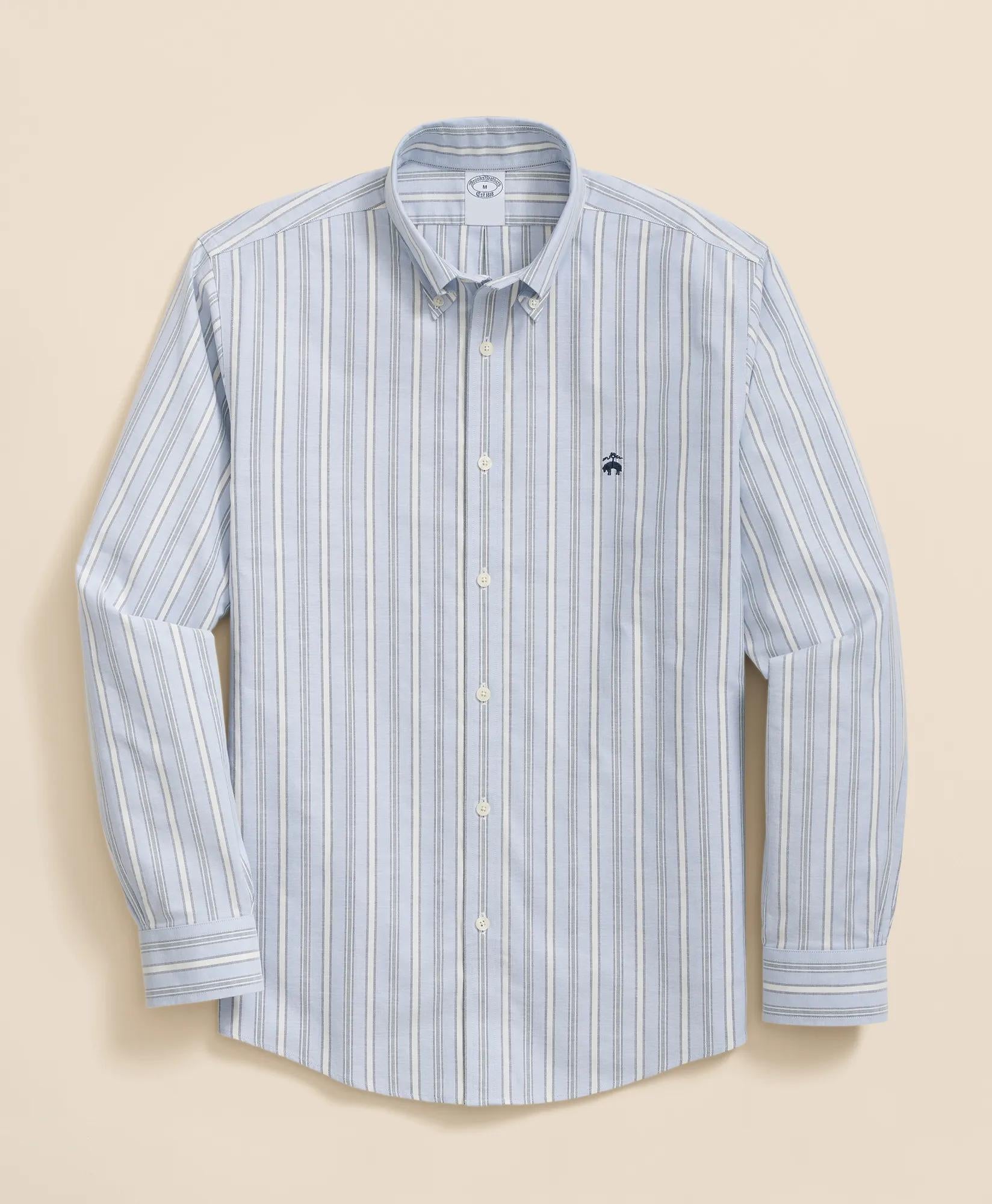 Stretch Non-Iron Oxford Button-Down Collar, Outline Stripe Sport Shirt | Brooks Brothers sale