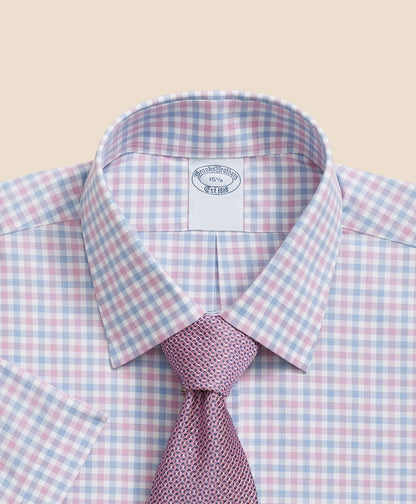 Stretch Supima® Cotton Non-Iron Ainsley Collar, Alternating Check Short-Sleeve Dress Shirt | Brooks Brothers online shop