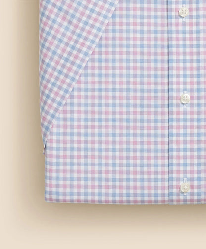 Stretch Supima® Cotton Non-Iron Ainsley Collar, Alternating Check Short-Sleeve Dress Shirt | Brooks Brothers online shop