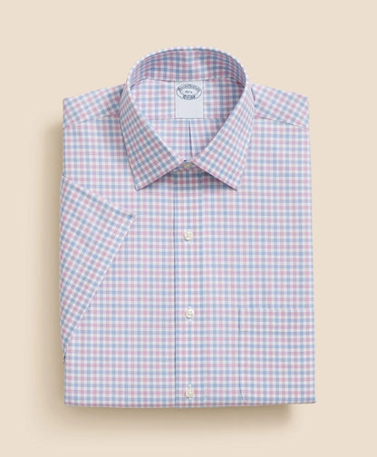 Stretch Supima® Cotton Non-Iron Ainsley Collar, Alternating Check Short-Sleeve Dress Shirt | Brooks Brothers online shop