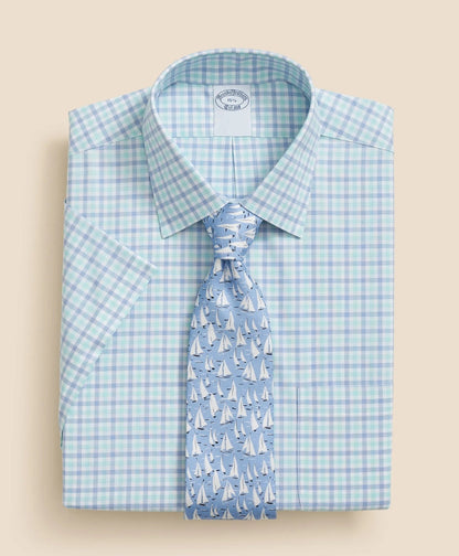 Stretch Supima® Cotton Non-Iron Ainsley Collar, Alternating Check Short-Sleeve Dress Shirt | Brooks Brothers online shop - US 7991