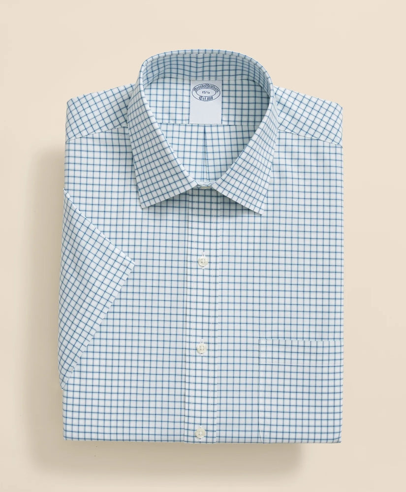 Stretch Supima® Cotton Non-Iron Broadcloth Ainsley Collar, Windowpane Short-Sleeve Dress Shirt | Brooks Brothers online