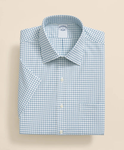 Stretch Supima® Cotton Non-Iron Broadcloth Ainsley Collar, Windowpane Short-Sleeve Dress Shirt | Brooks Brothers online