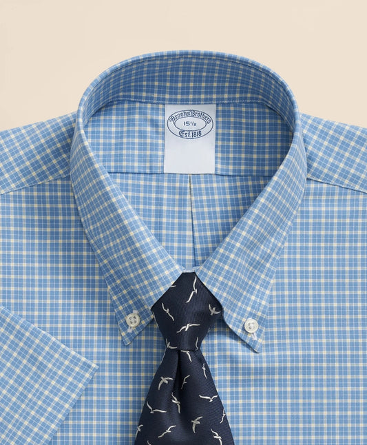 Stretch Supima® Cotton Non-Iron Broadcloth Polo Button-Down Collar, Checked Short-Sleeve Dress Shirt | Brooks Brothers sale