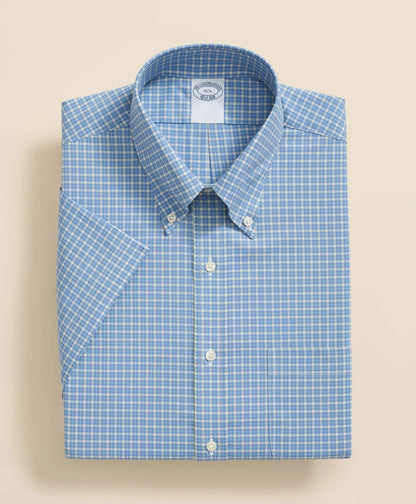 Stretch Supima® Cotton Non-Iron Broadcloth Polo Button-Down Collar, Checked Short-Sleeve Dress Shirt | Brooks Brothers sale