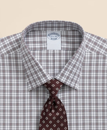 Stretch Supima® Cotton Non-Iron Pinpoint Oxford Ainsley Collar, Check Dress Shirt | Brooks Brothers online