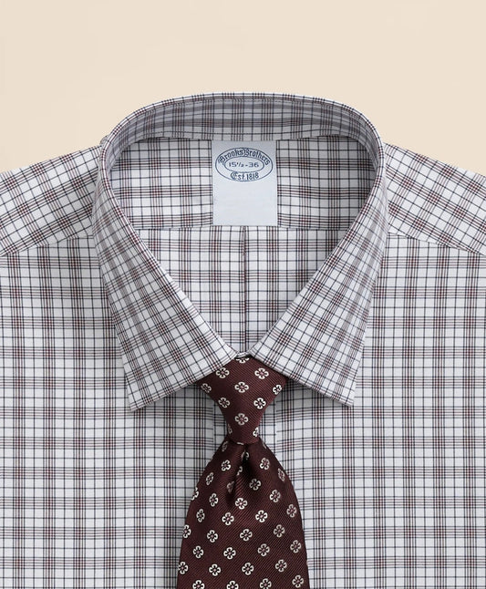 Stretch Supima® Cotton Non-Iron Pinpoint Oxford Ainsley Collar, Check Dress Shirt | Brooks Brothers online
