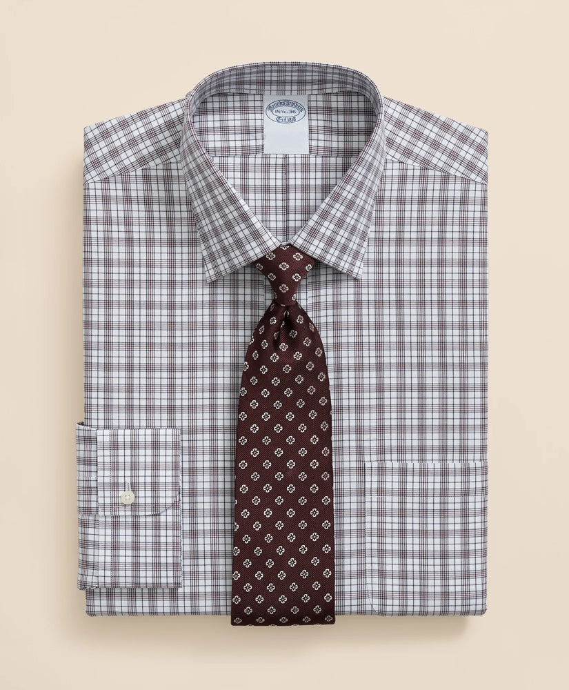 Stretch Supima® Cotton Non-Iron Pinpoint Oxford Ainsley Collar, Check Dress Shirt | Brooks Brothers online