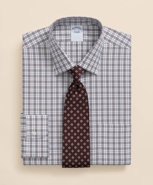 Stretch Supima® Cotton Non-Iron Pinpoint Oxford Ainsley Collar, Check Dress Shirt | Brooks Brothers online