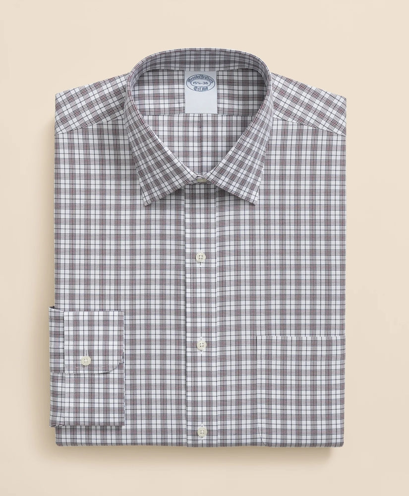 Stretch Supima® Cotton Non-Iron Pinpoint Oxford Ainsley Collar, Check Dress Shirt | Brooks Brothers online