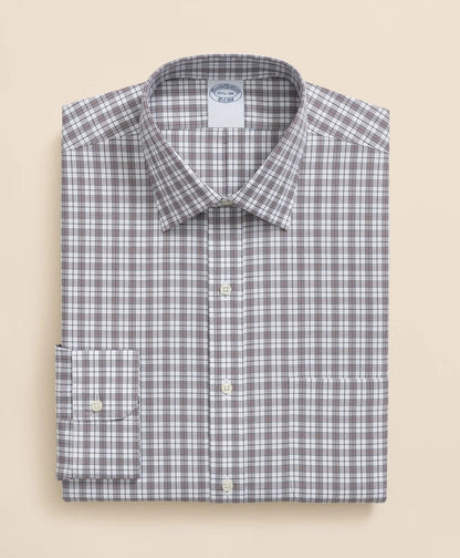 Stretch Supima® Cotton Non-Iron Pinpoint Oxford Ainsley Collar, Check Dress Shirt | Brooks Brothers online
