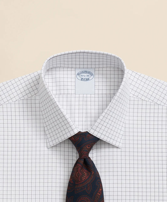 Stretch Supima® Cotton Non-Iron Pinpoint Oxford Ainsley Collar, Windowpane Dress Shirt | Brooks Brothers sale