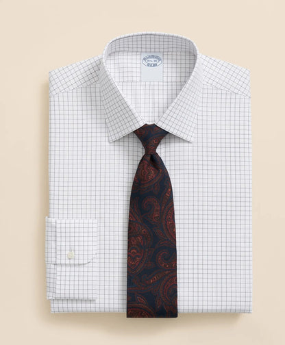Stretch Supima® Cotton Non-Iron Pinpoint Oxford Ainsley Collar, Windowpane Dress Shirt | Brooks Brothers sale