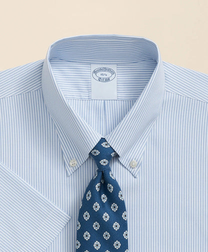 Stretch Supima® Cotton Non-Iron Polo Button Down Collar, Mini Stripe Short-Sleeve Dress Shirt | Brooks Brothers sale