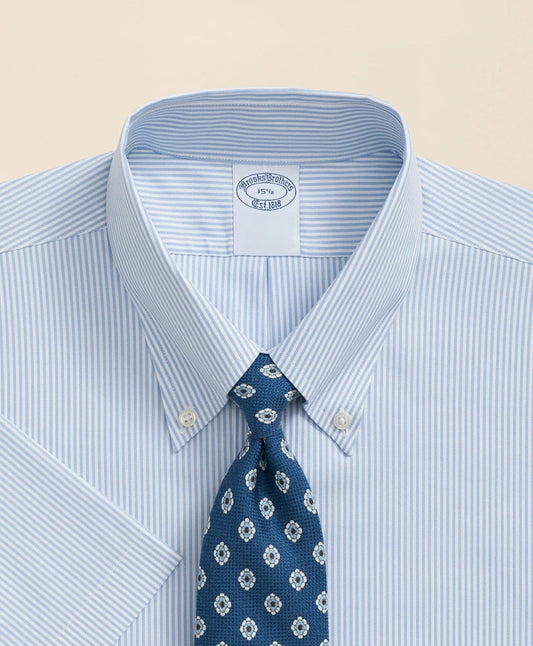 Stretch Supima® Cotton Non-Iron Polo Button Down Collar, Mini Stripe Short-Sleeve Dress Shirt | Brooks Brothers sale