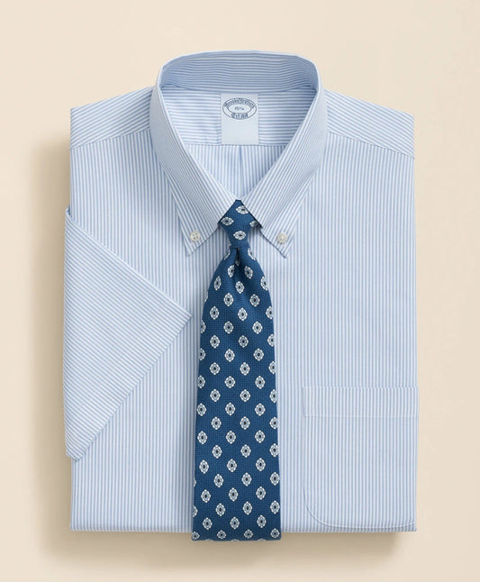 Stretch Supima® Cotton Non-Iron Polo Button Down Collar, Mini Stripe Short-Sleeve Dress Shirt | Brooks Brothers sale