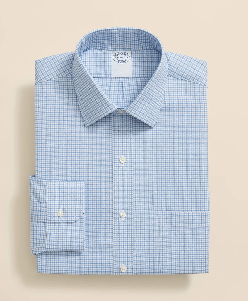 Stretch Supima® Cotton Non-Iron Royal Oxford Ainsley Collar, Checked Dress Shirt | Brooks Brothers online shop