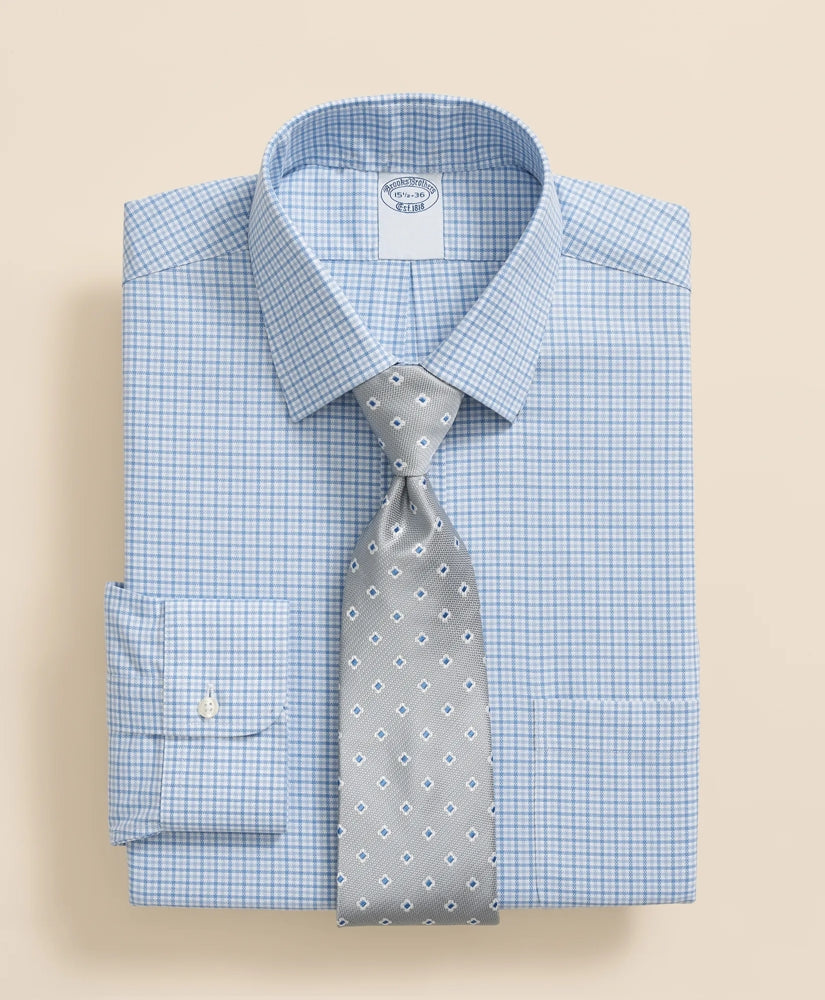 Stretch Supima® Cotton Non-Iron Royal Oxford Ainsley Collar, Checked Dress Shirt | Brooks Brothers online shop