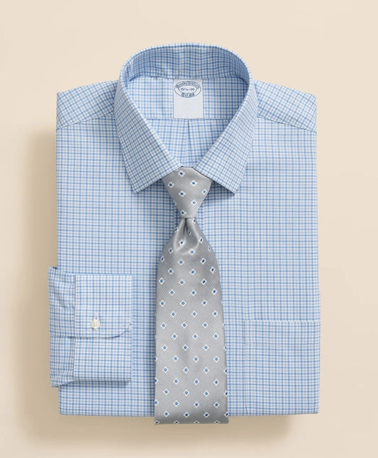 Stretch Supima® Cotton Non-Iron Royal Oxford Ainsley Collar, Checked Dress Shirt | Brooks Brothers online shop