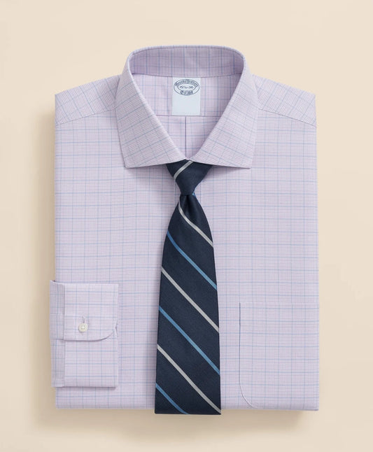 Stretch Supima® Cotton Non-Iron Royal Oxford English Spread Collar, Checked Dress Shirt | Brooks Brothers discount