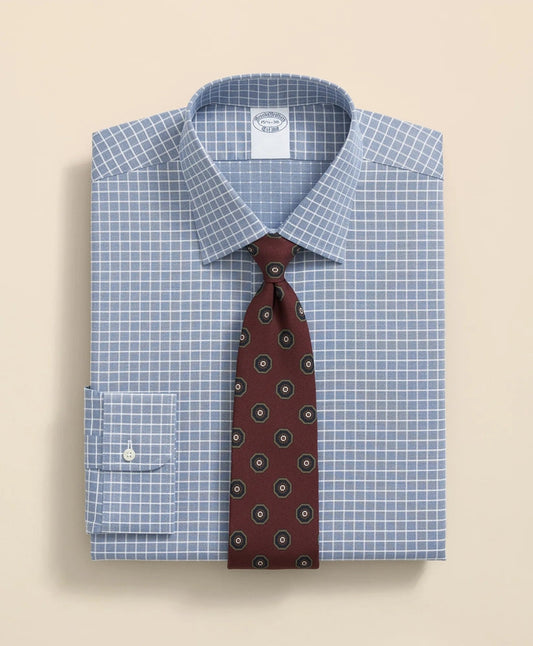 Stretch Supima® Cotton Non-Iron Textured Dobby Ainsley Collar, Graph Check Dress Shirt | Brooks Brothers cheap
