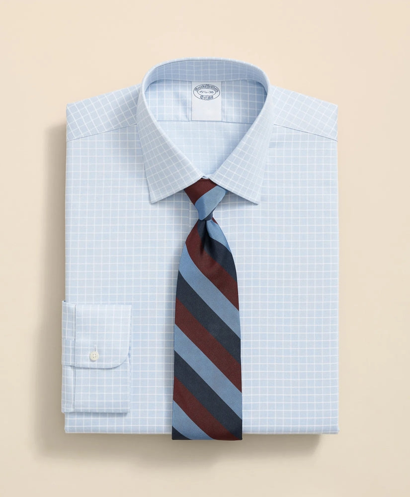 Stretch Supima® Cotton Non-Iron Textured Dobby Ainsley Collar, Graph Check Dress Shirt | Brooks Brothers cheap