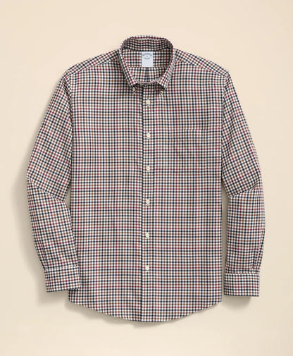 Stretch Supima® Cotton Non-Iron Twill Polo Button Down, Check Sport Shirt | Brooks Brothers online shop